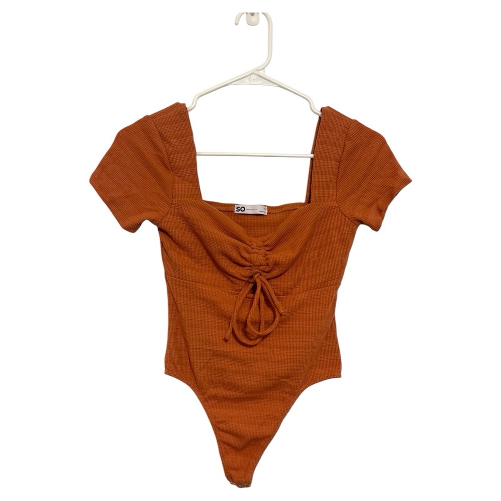SO Cinched Front Orange Short Sleeve Bodysuit Juniors Size X-Small